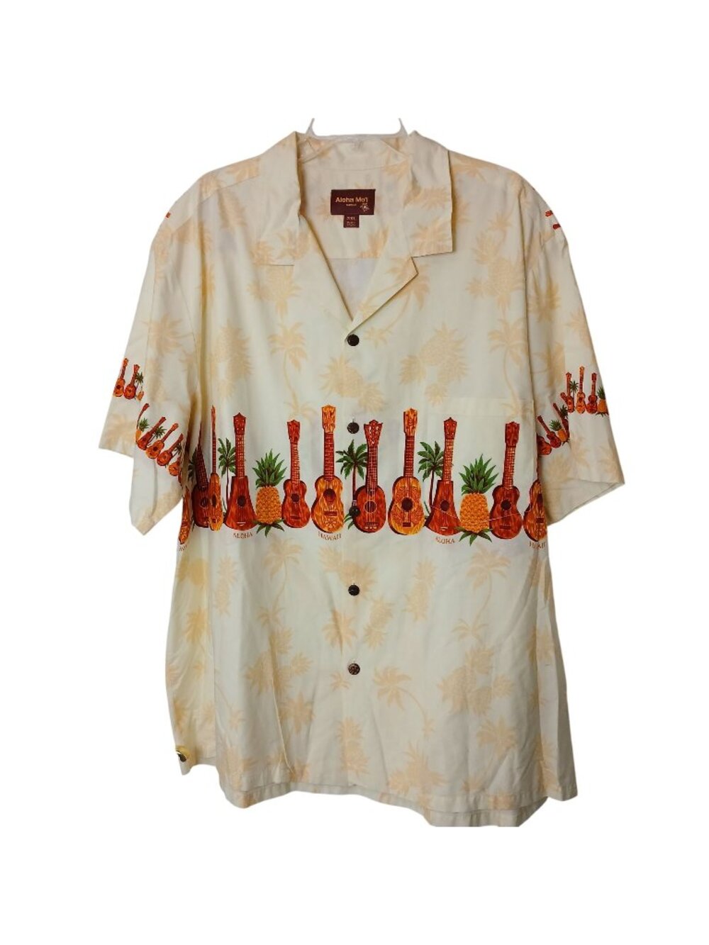 Aloha Moi 3XL Hawaiian Shirt Ukelele & Pineapple Print 100% Cotton Made USA I-10 - Picture 1 of 6